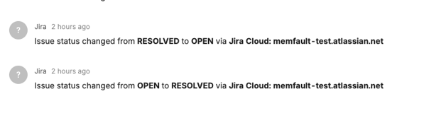 Jira has automatically applied comments to the issue noting the changes made